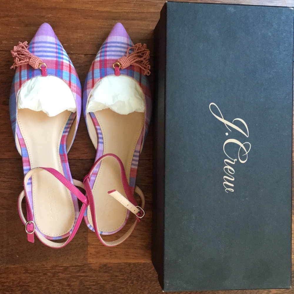 JCrew Women’s Plaid Tassel Flats 6.5